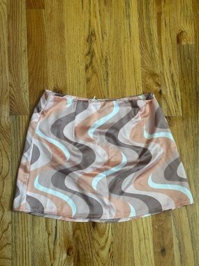 Princess polly Wavy Print Mini Skirt in Peach and Brown